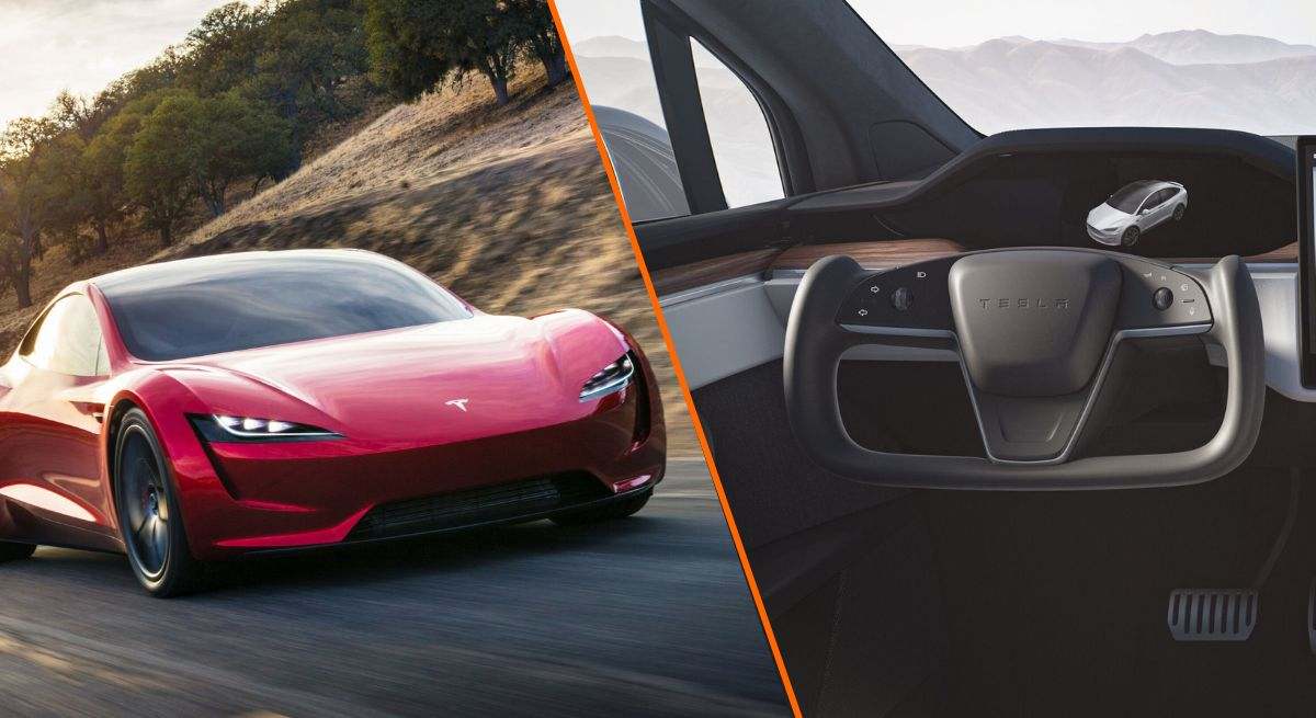 Montaje Tesla Roadster a la izquierda e interior Tesla a la derecha