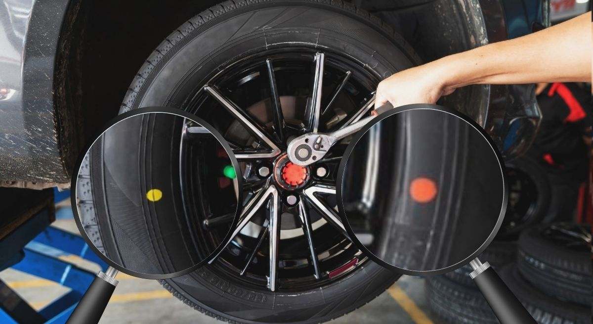 Puntos de colores de neumático del coche