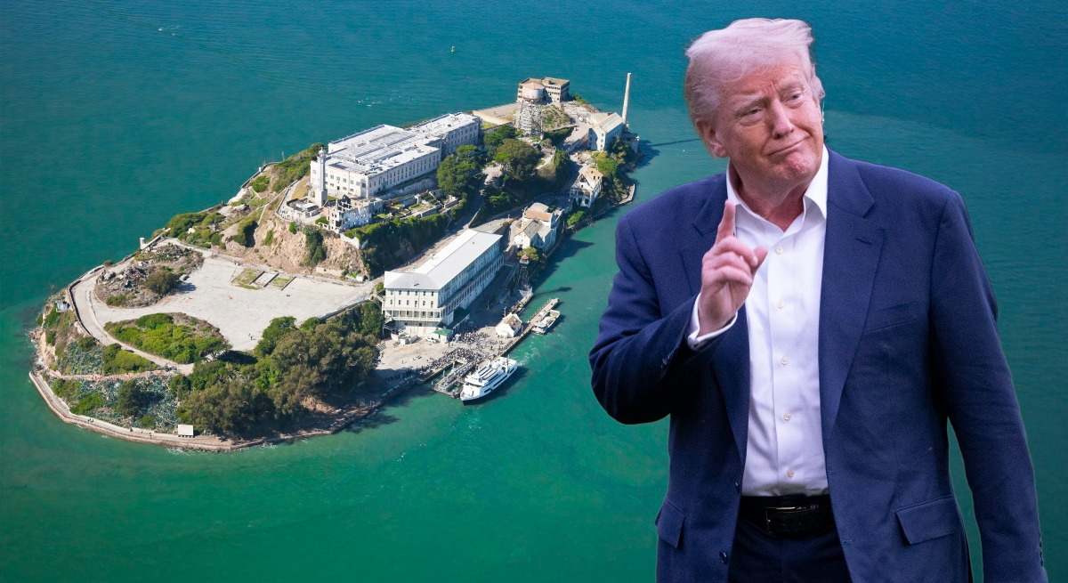 Prisión de Alcatraz, en Estados Unidos, y Donald Trump, presidente del país. istock / efe
