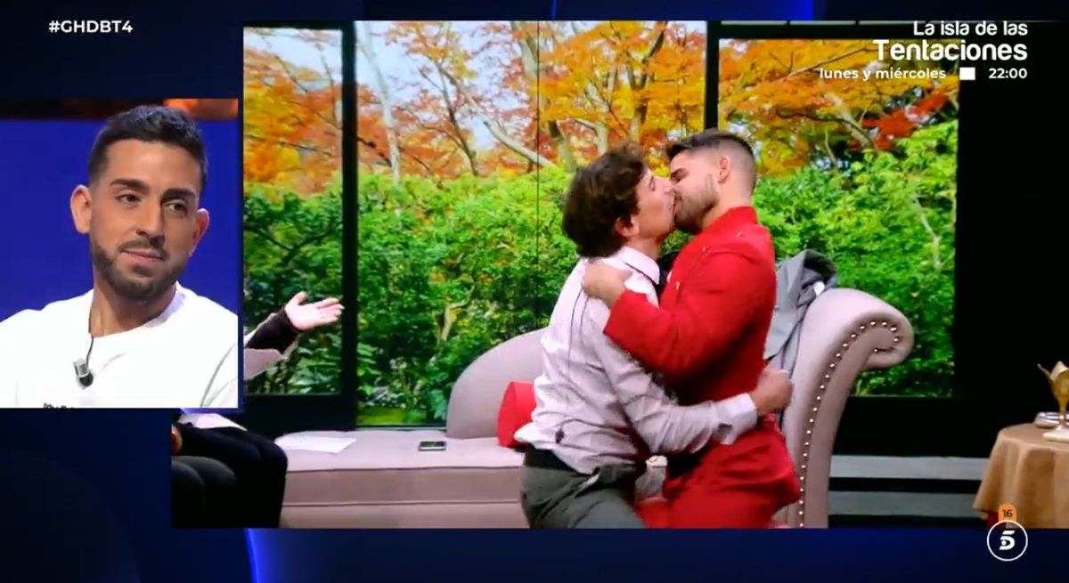La pareja del colaborador televisivo reacciona en el plató al beso de su novio