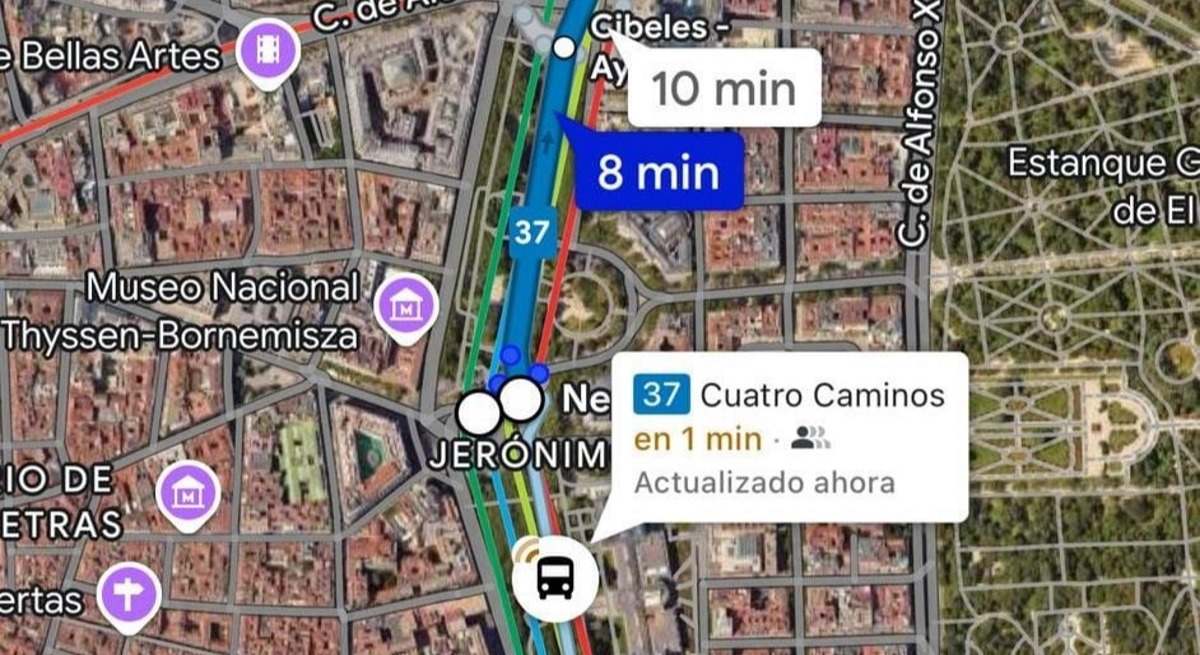 Posición en Google Maps de los autobuses de la EMT