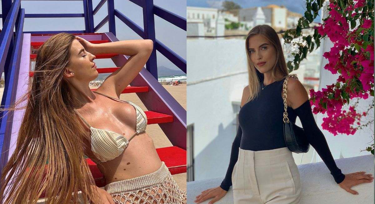 Silvia posando en la playa y silvia posando en una ciudad blanca