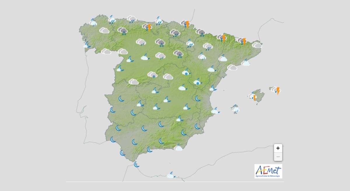 Mapa de la predicción del tiempo de la AEMET este fin de semana. / Foto: AEMET