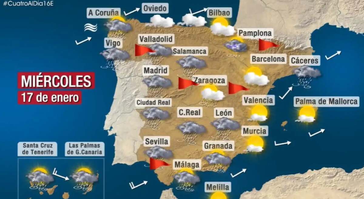 Polémico mapa del tiempo de Cuatro al día repleto de fallos
