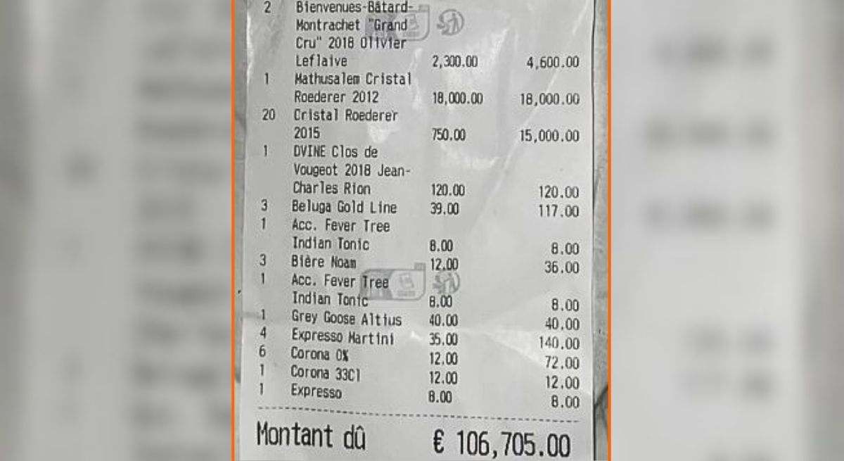 Cuenta en un restaurante de Francia
