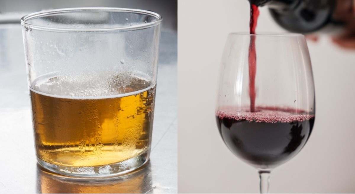 Cerveza y copa de vino