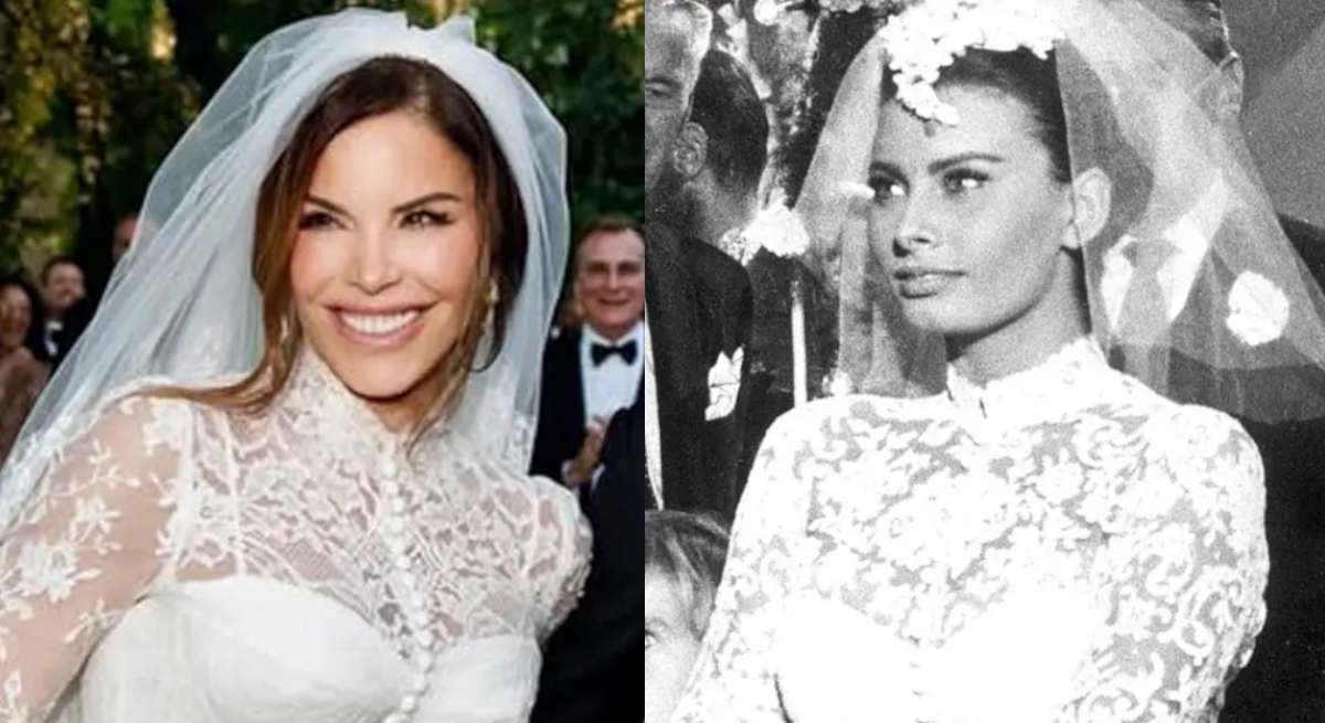 Sánchez declaró a la revista: «Vi a Sophia Loren con las manos en posición de oración y un vestido de encaje hasta el cuello, y dije: 'Eso es. Ese es el vestido'».