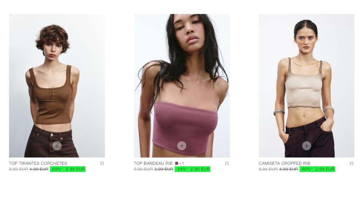 Tops de verano rebajados a 2,99 euros en Zara. / Foto: Zara
