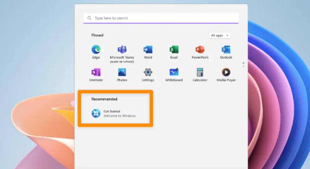 Ejemplo de una de las recomendaciones de Windows 11
