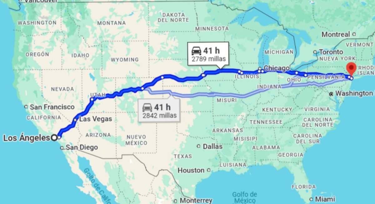 Distancia entre los Ángeles y Nueva York