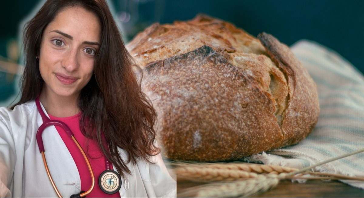 La médica experta en microbiota Sara Marín junto a la imagen de un pan