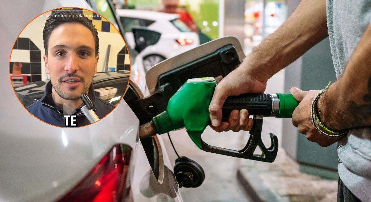 Montaje del mecánico en cuestión y un hombre echando gasolina