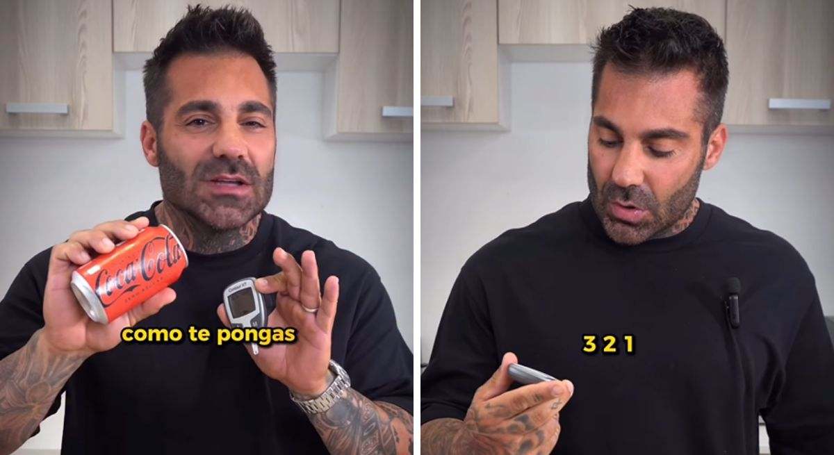 Captura de un vídeo de Adrián Muria en redes sociales haciéndose una prueba de glucosa
