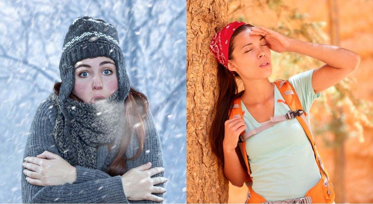Una mujer con frío y otra con calor