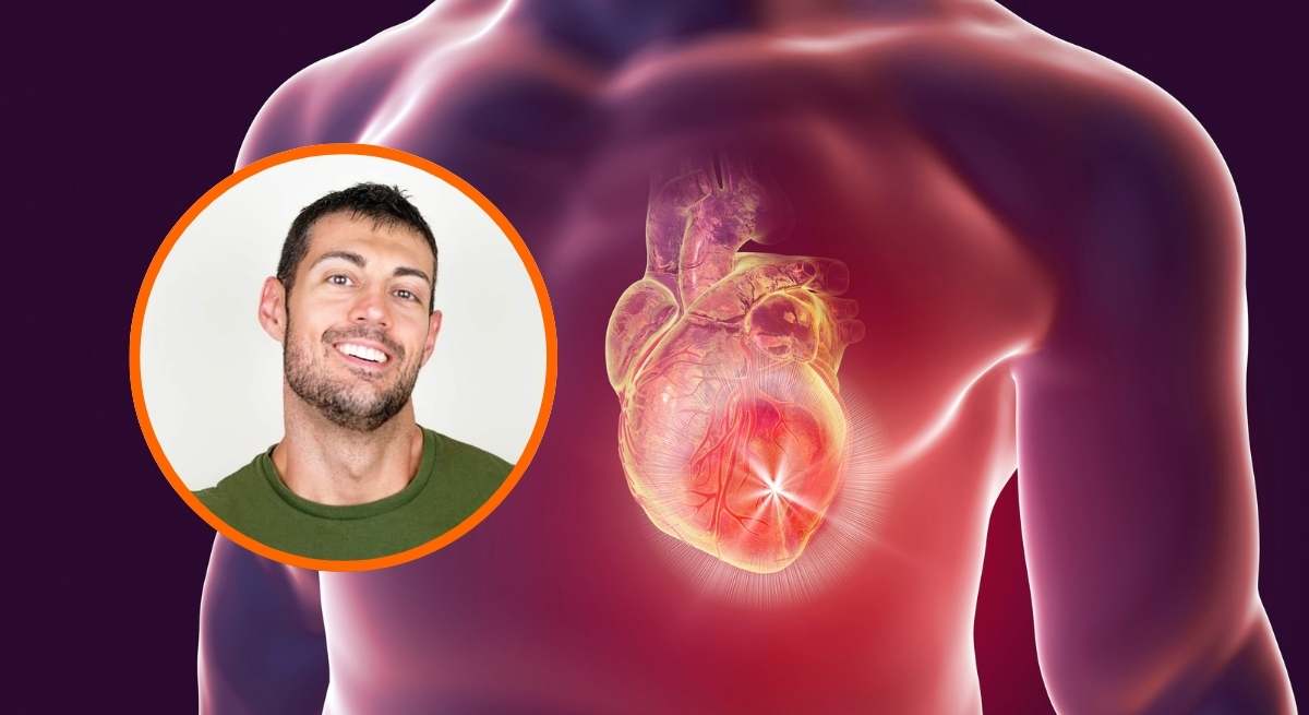 Ilustración de un infarto junto con la imagen del cardiólogo José Abellán