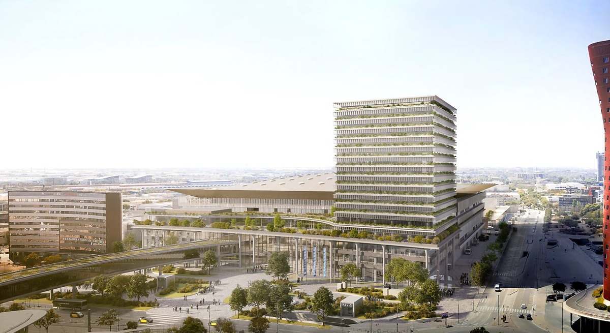 Simulación del futuro pabellón Zero de Fira Gran Via y su torre de oficinas anexa. EE