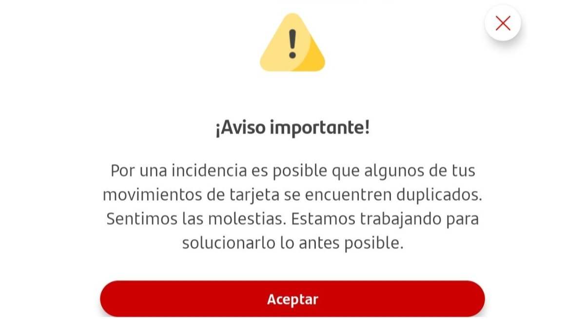 Aviso de la incidencia por parte de Santander. / Foto: Redes Sociales.