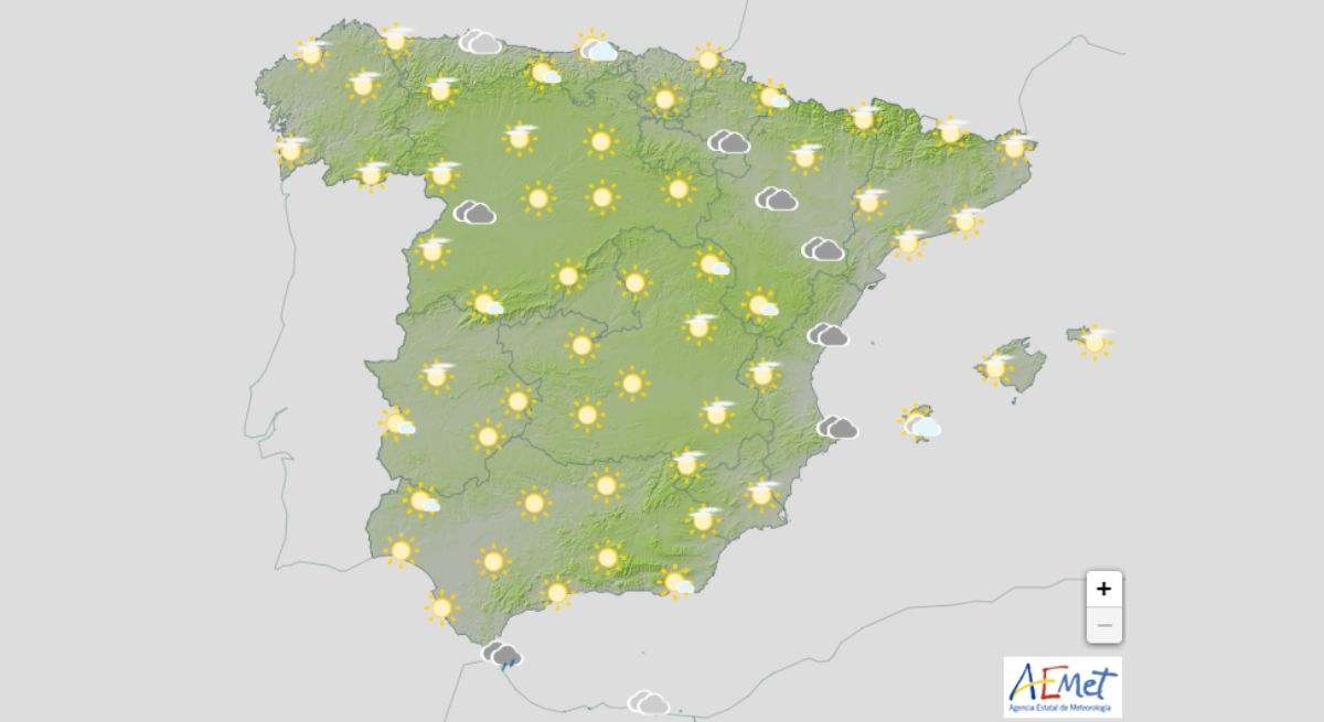 Mapa de la predicción meteorológica en España. / Foto: Aemet