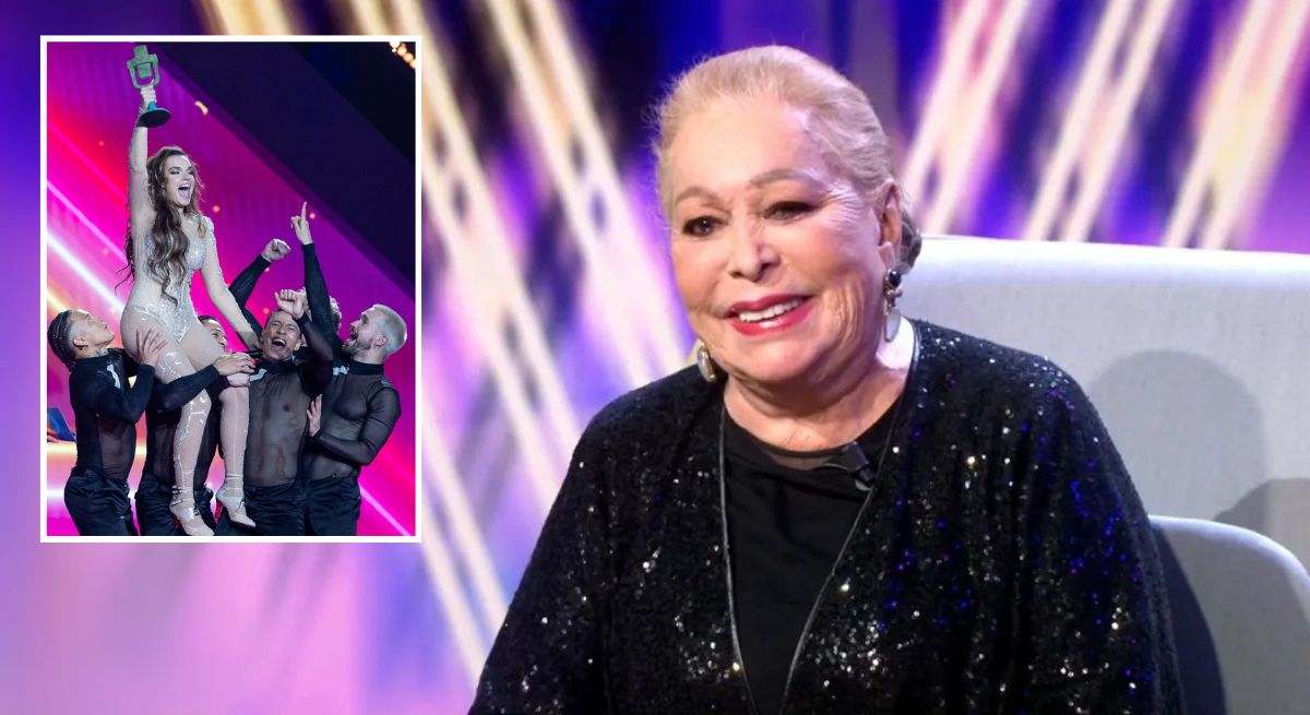 Composición del momento del premio del Benidorm Fest y Massiel sentada en el plató de De Viernes