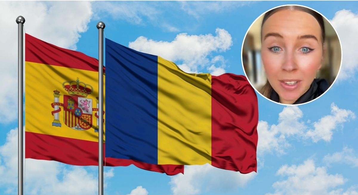 Banderas de España y Rumanía