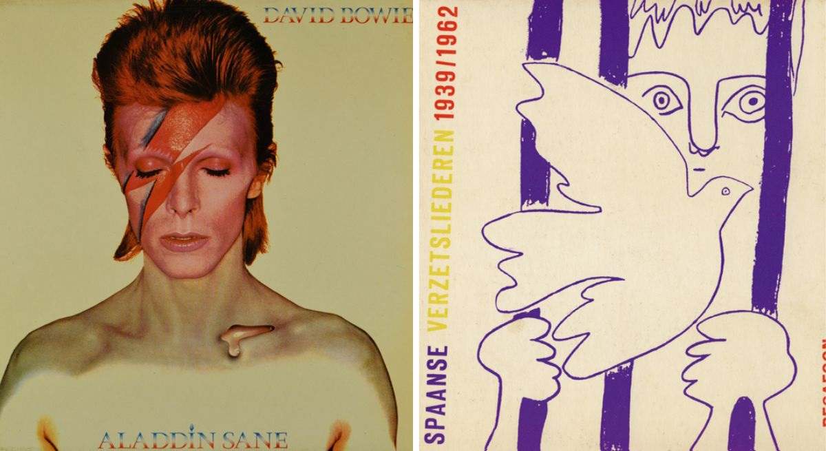 la exposición con portadas de Picasso, Warhol y Aladdin Sane