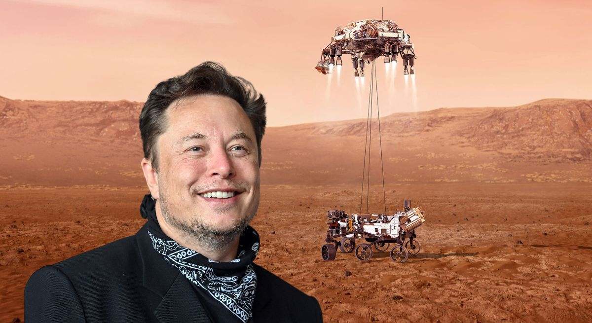Montaje de Elon Musk y una misión realiza en Marte