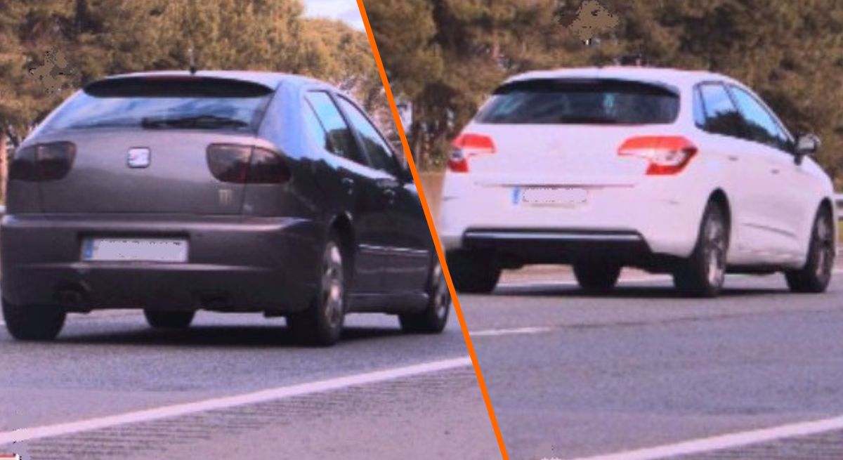 Montaje de los dos coches multados a la vez por el mismo radar