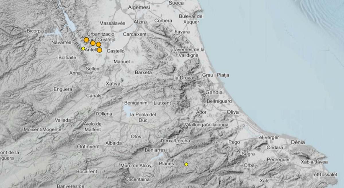 Seísmos registrados en la Ribera Alta, Valencia