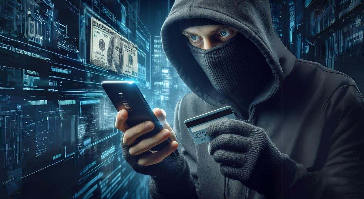 Concepto de hacker robando datos bancarios