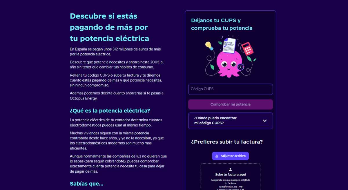 Imagen de la web de Lower Power, de Octopus Energy