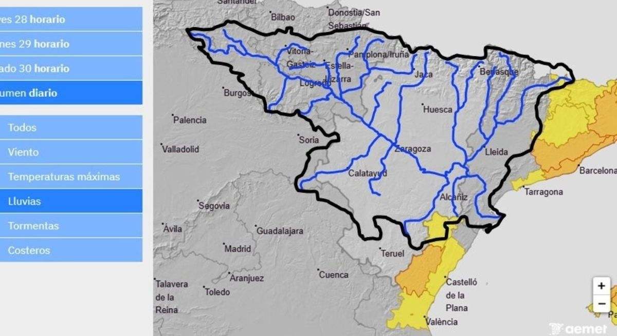 La CHE alerta de crecidas en barrancos y cauces menores por lluviar intensas en la cuenca del Ebro, Teruel y Castellón