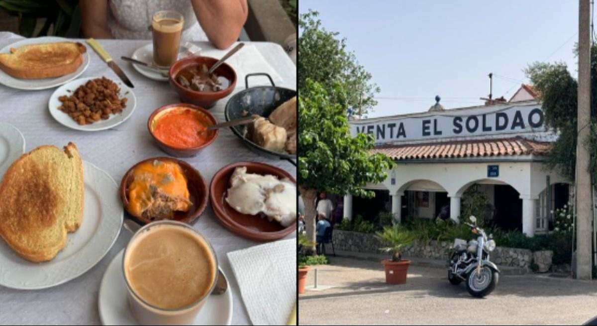 Desayuno con siete platos de untables y dos cafés