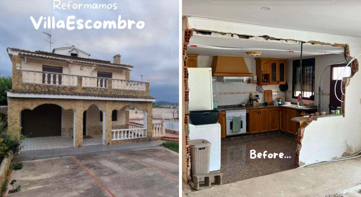 Composición de fotos de la casa de valencia que una pareja ha reformado