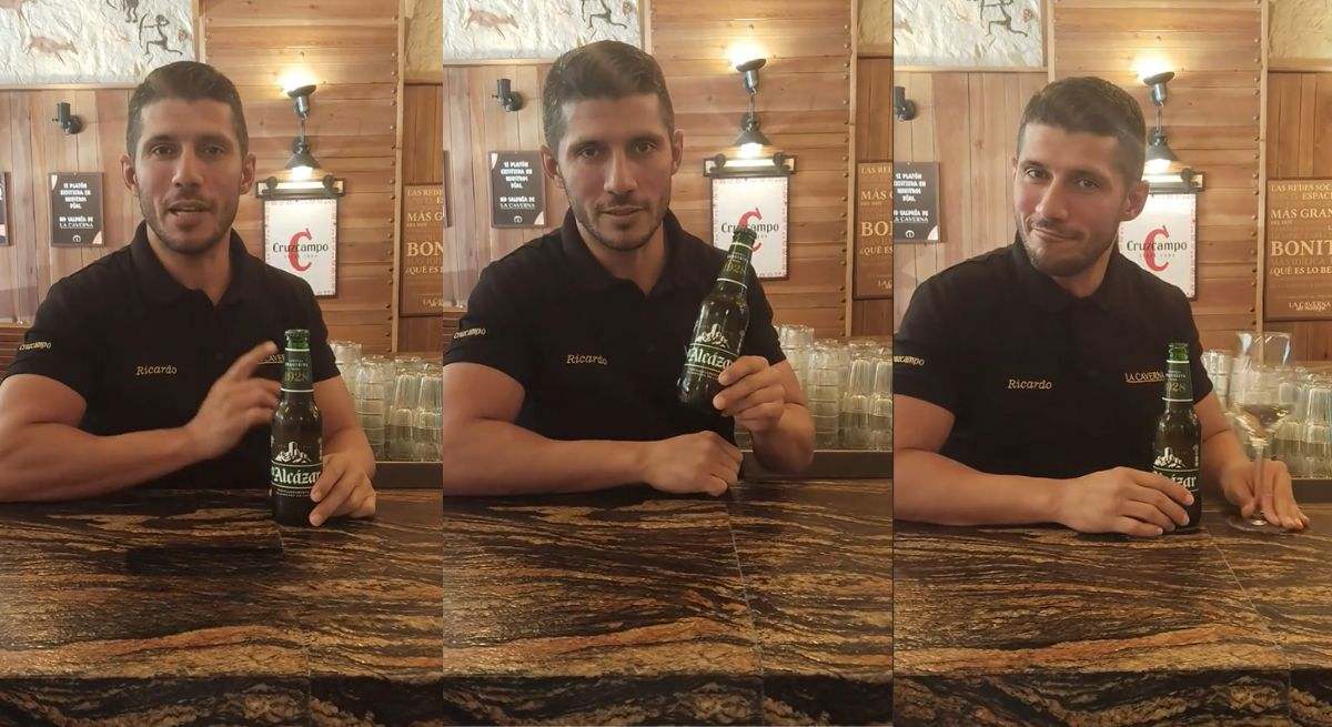 Un experto en cerveza habla en su cuenta de Tiktok con cervezas en las manos