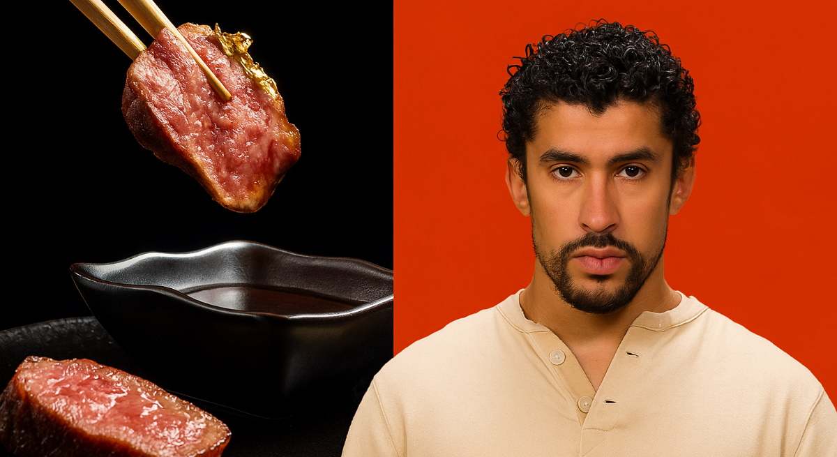 Bad Bunny y uno de los platos de Gekko, su restaurante de Miami.