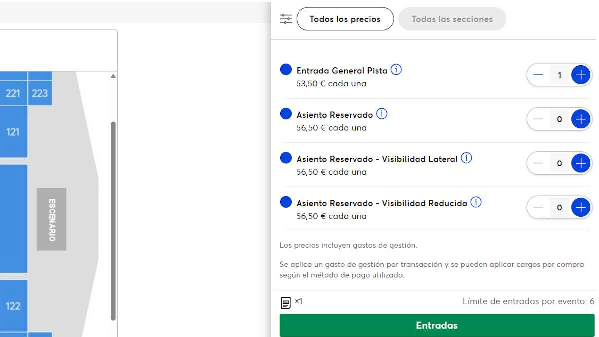 Imagen de un proceso de compra de la entrada de un concierto.