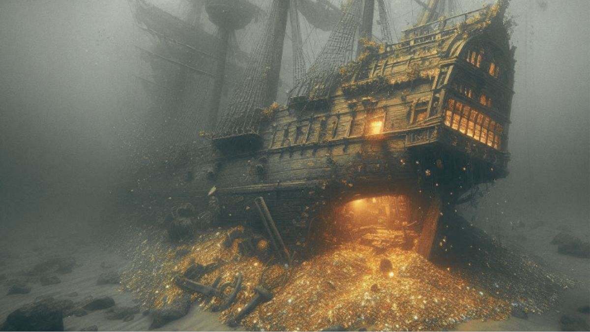 Ilustración del galeón San José y su millonario tesoro.