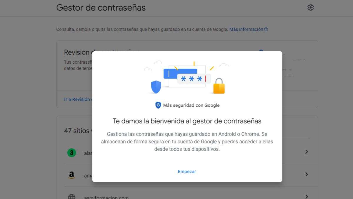Gestor contraseñas Google