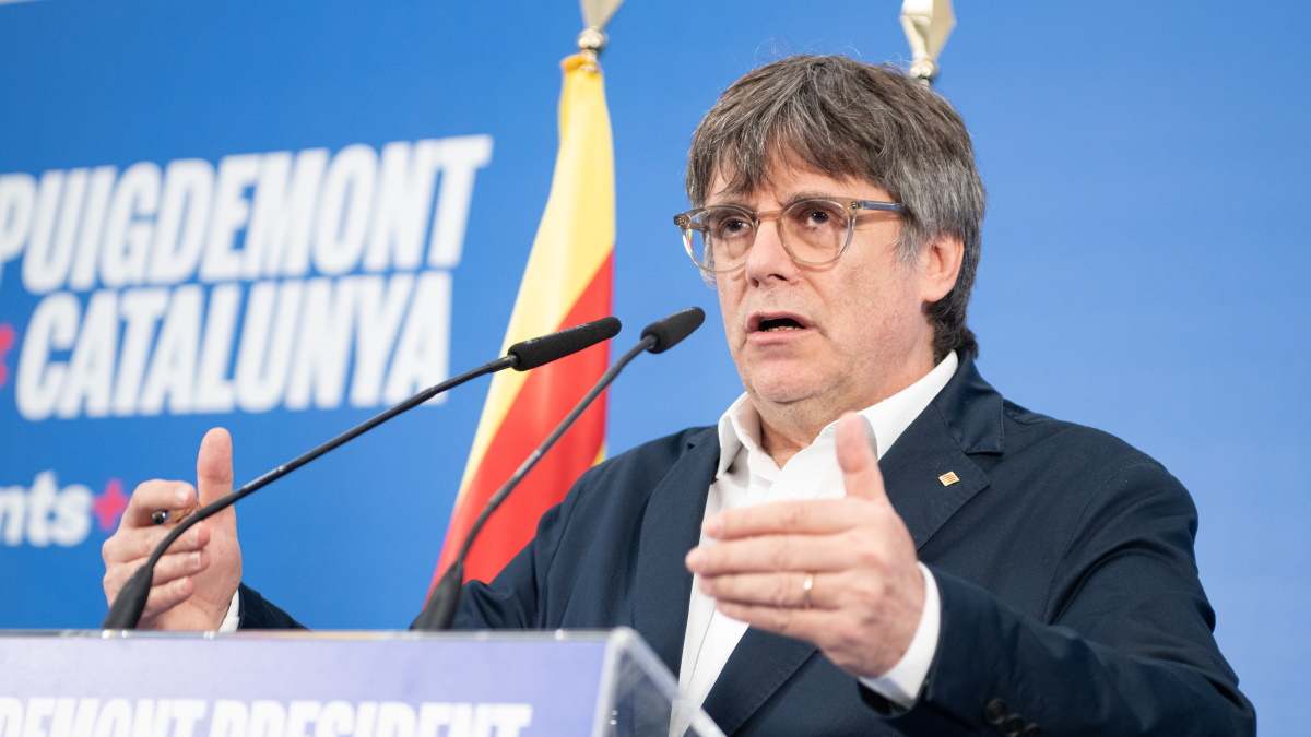 Carles Puigdemont, en un mitin de Junts.