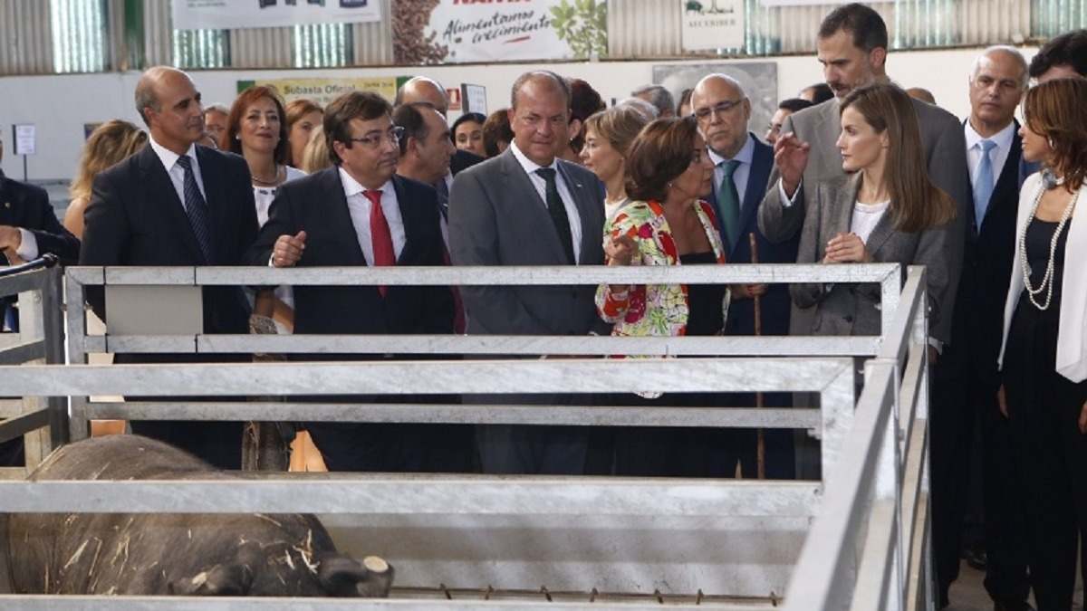 El Rey Felipe VI en la nave del porcino ibérico en la Feria Internacional Ganadera de Zafra