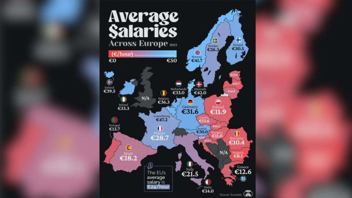 Mapa de los salarios por hora en la UE