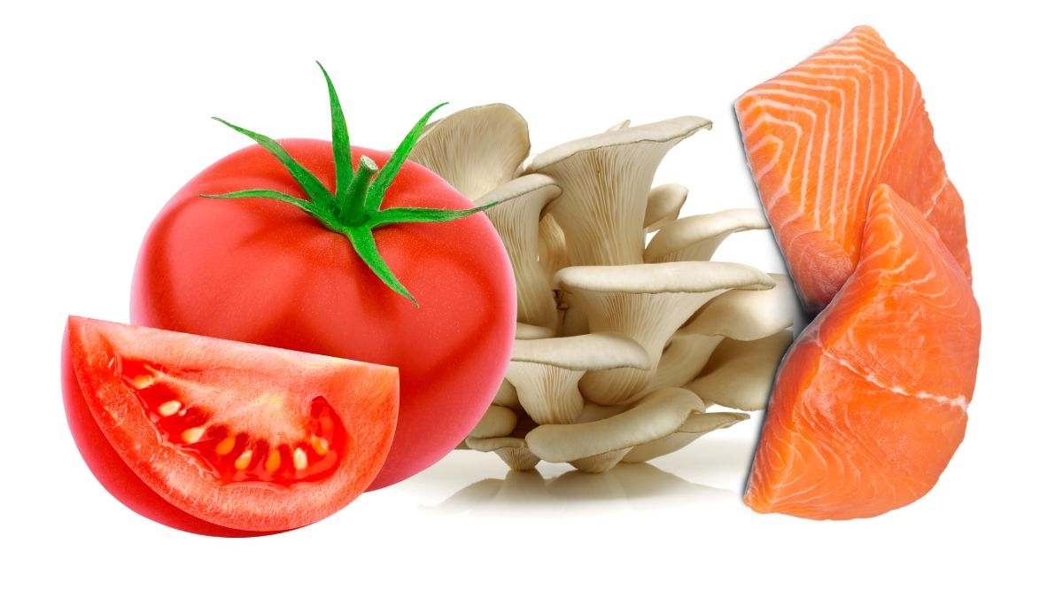 Tomate, setas y salmón