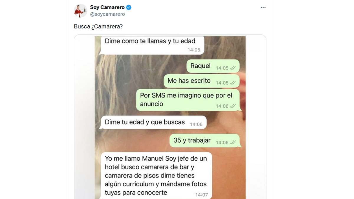 Captura del tuit publicado por Soy Camarero