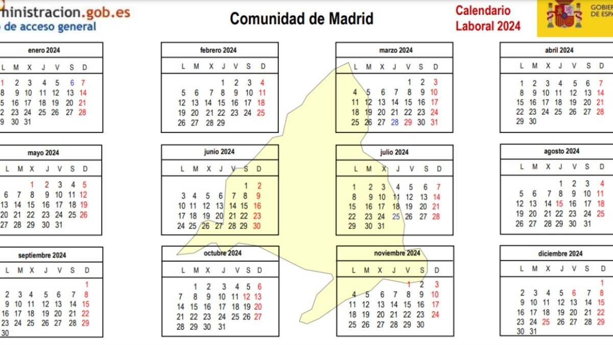 Calendario laboral 2024 de la Comunidad de Madrid.