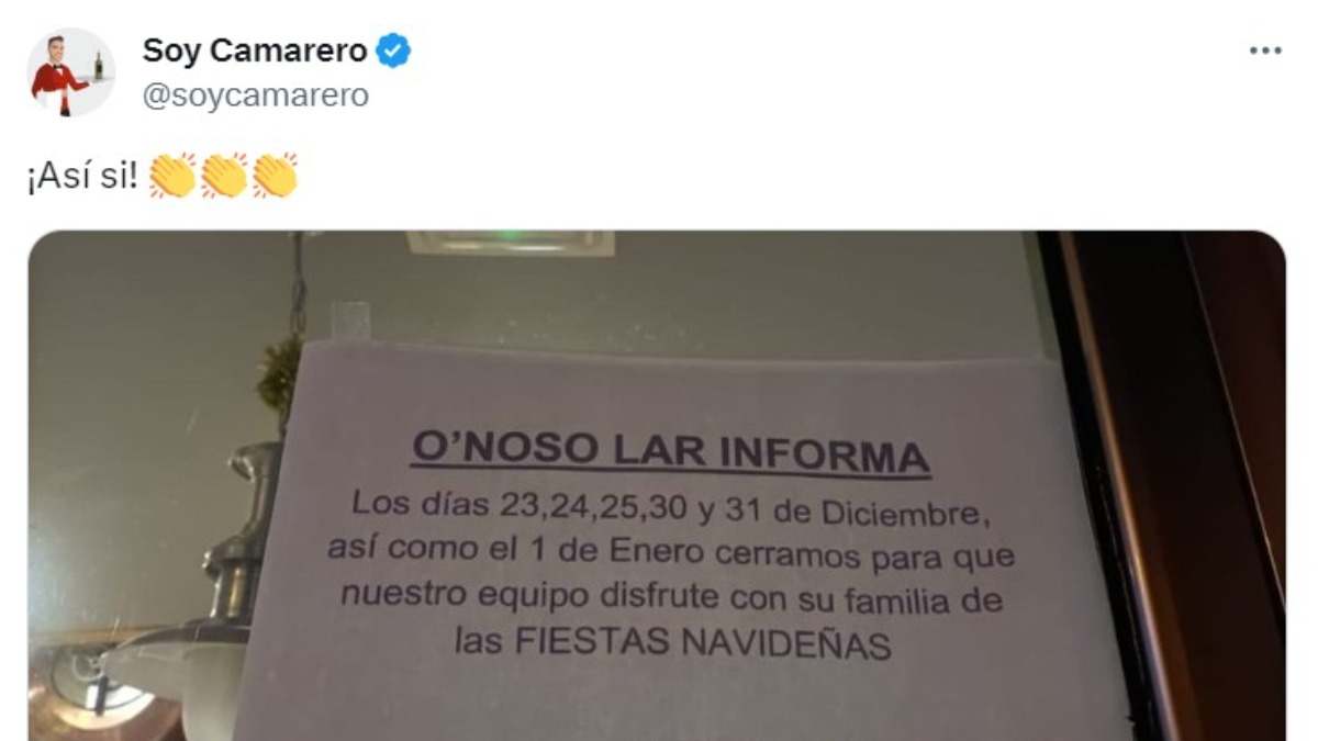Cartel de un hostelero de Galicia informando que su restaurante estará cerrado en varias fechas de Navidad