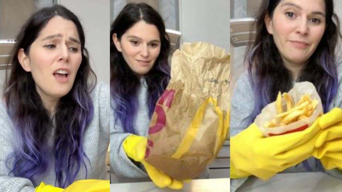 La creadora de contenido exhibe las hamburguesas y las patatas fritas de ambas cadenas de comida rápida