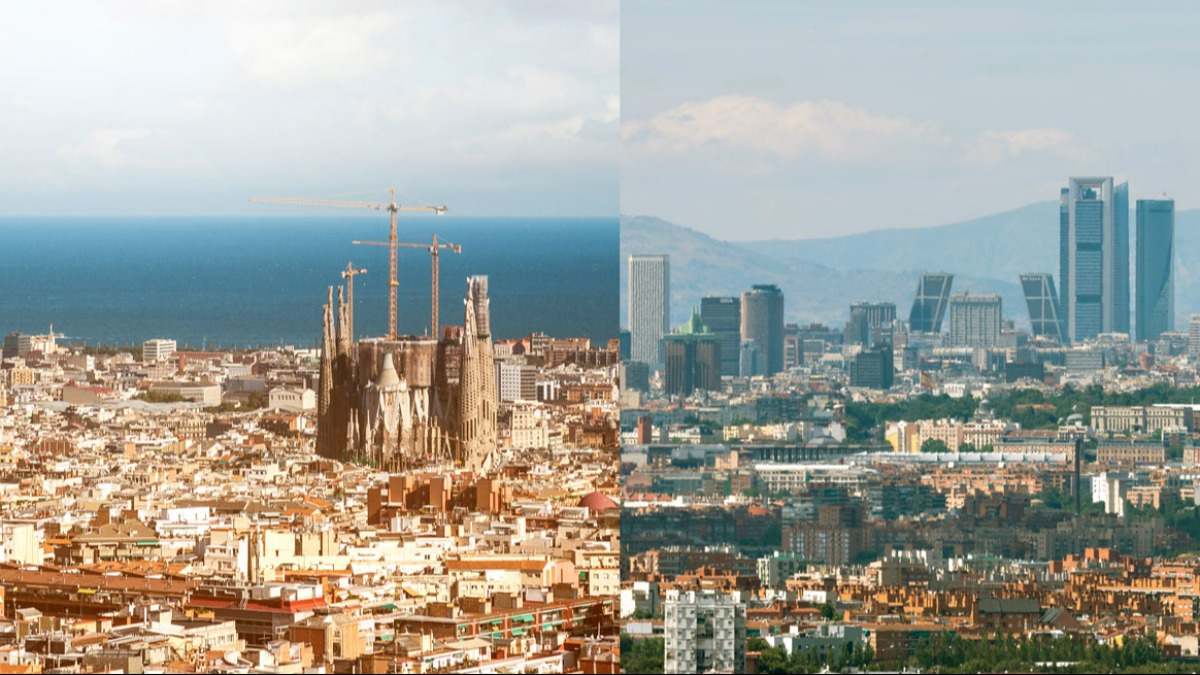 Vista combinada de Barcelona y Madrid.