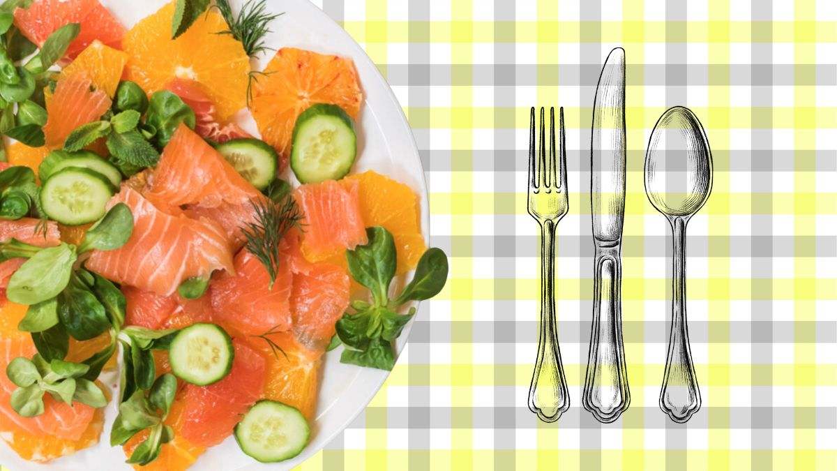 Ensalada de naranja, apio y salmón con huevo