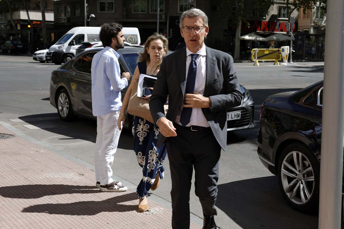 Alberto Núñez Feijóo, a su llegada a la Junta Directiva Nacional del PP.