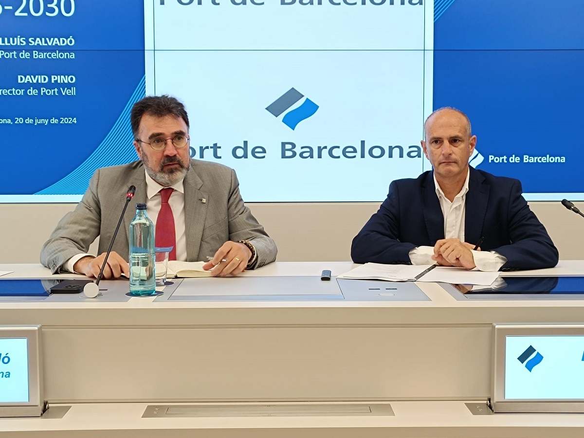 Lluís Salvadó y David Pino en la presentación del plan estratégico del Port Vell 2025-2030. EE
